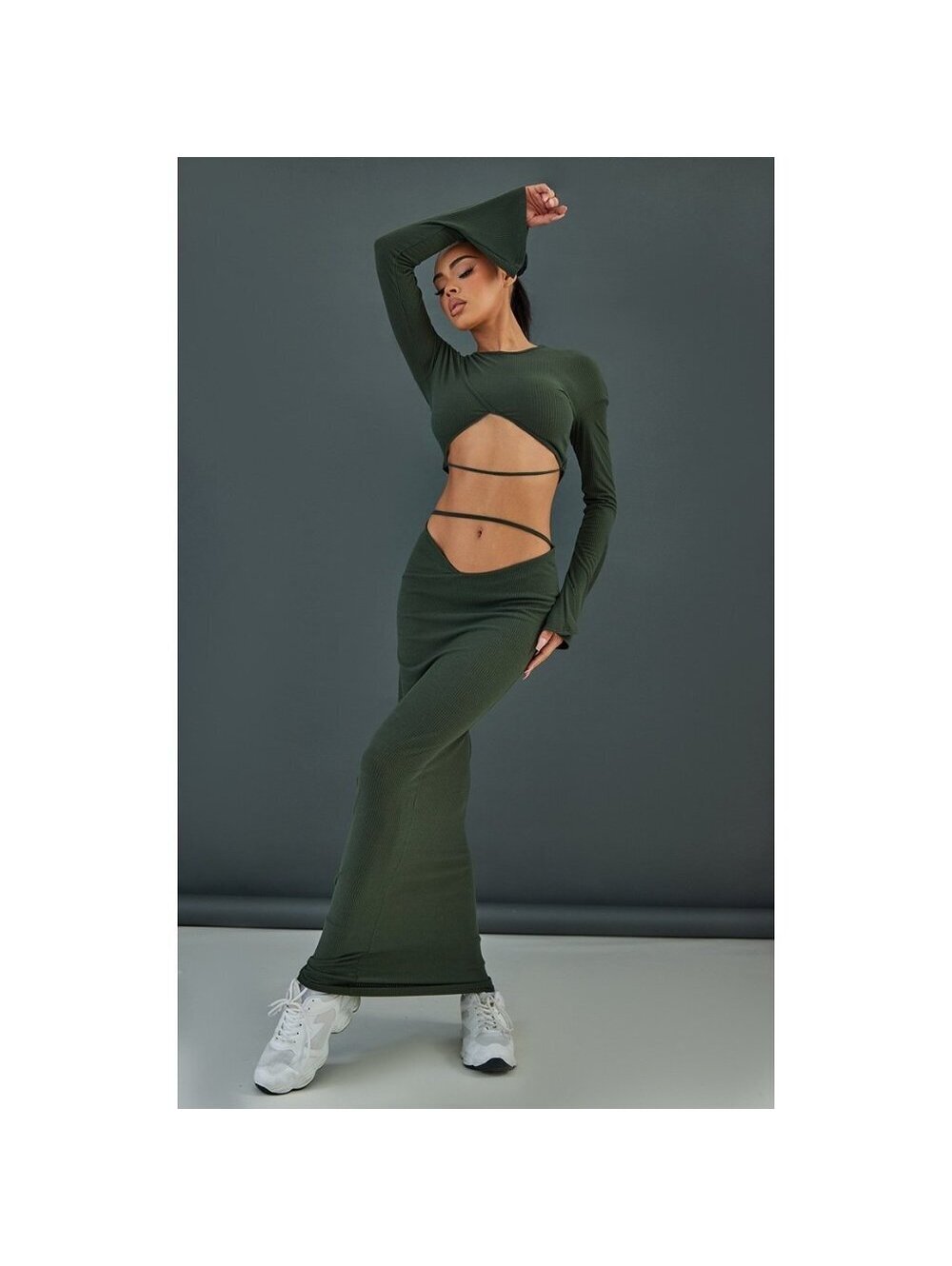 Moss Khaki Rib Cut Out Strap Detail Crop Top BNWT